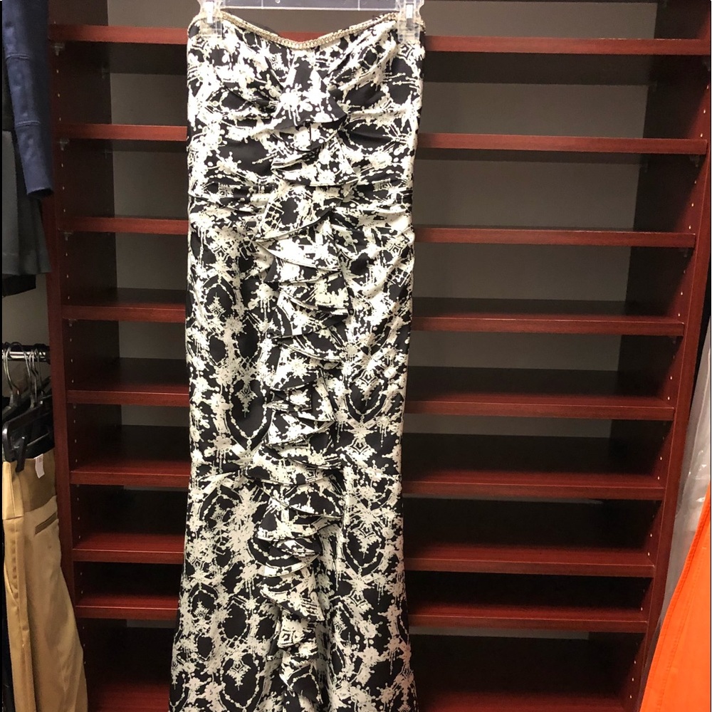 Marchesa black and white print evening gown